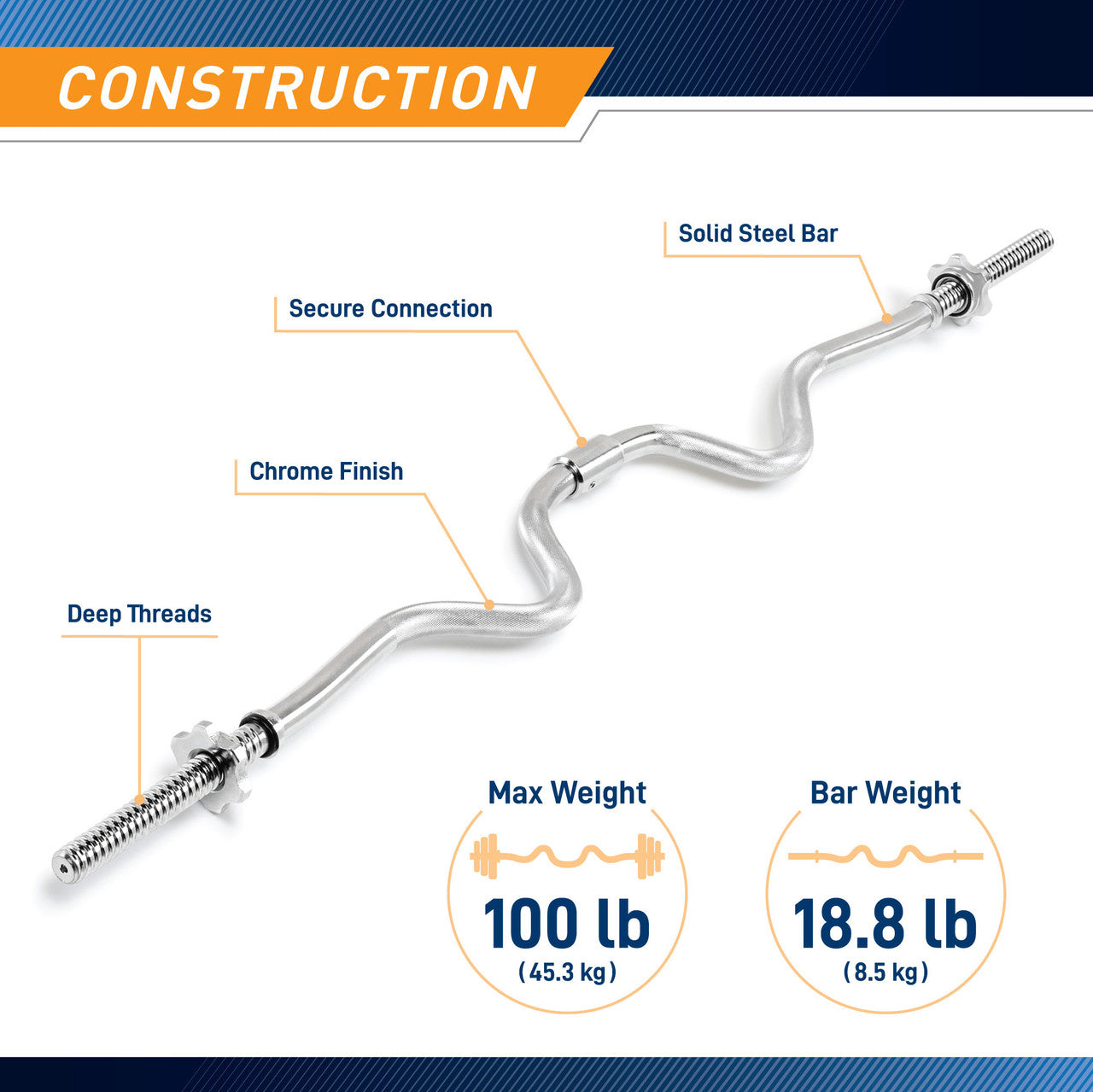 2-Piece Standard Super Curl Bar | Marcy SCB-248