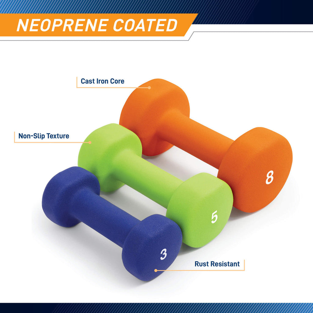 3-Pair Neoprene Dumbbell Set with Dumbbell Rack - 32 lbs total NDS-32B | Marcy