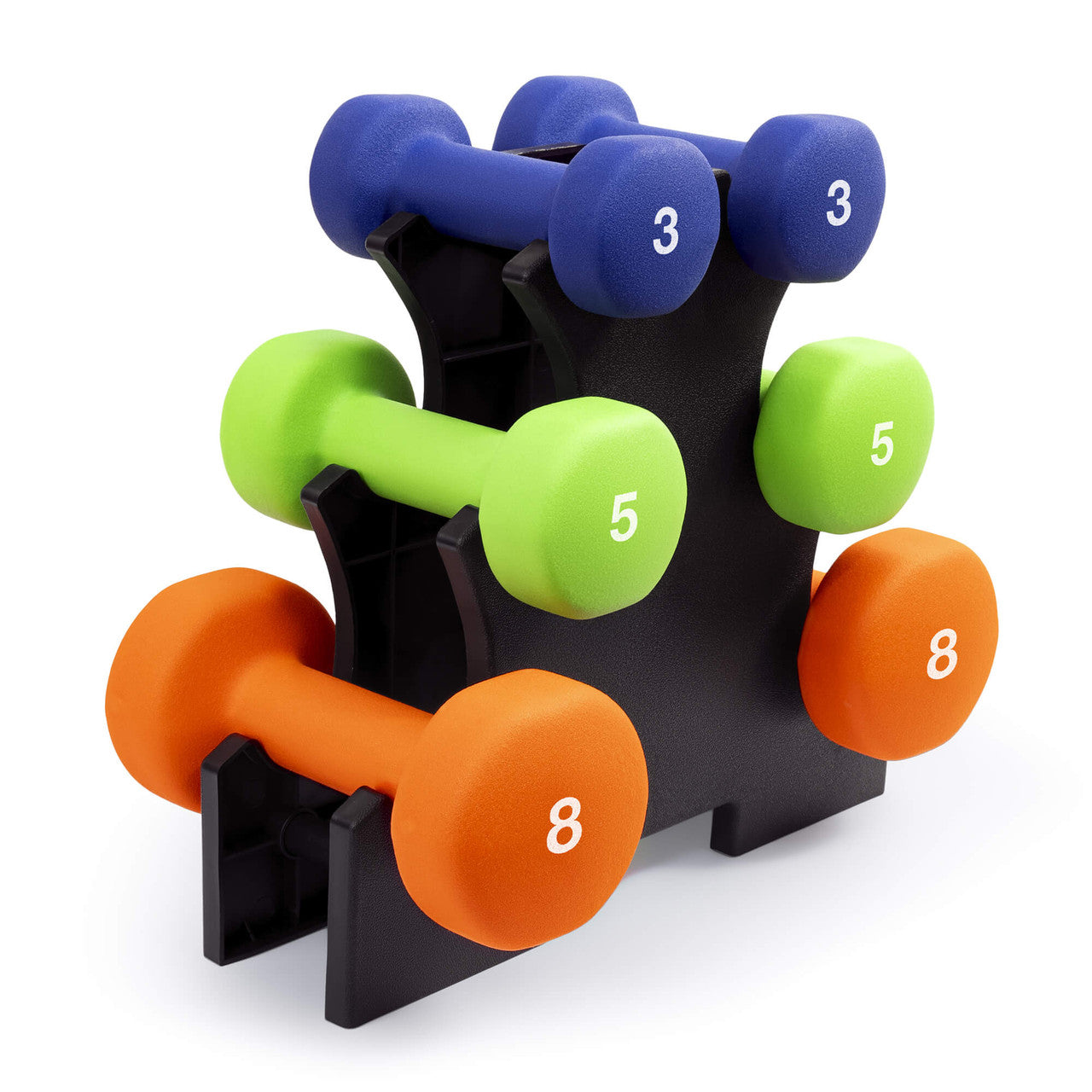 3-Pair Neoprene Dumbbell Set with Dumbbell Rack - 32 lbs total NDS-32B | Marcy