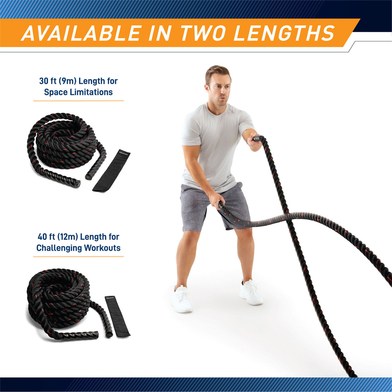 9 M (30 ft) Battle Ropes 38mm (1.5 Inch) Diamater Heavy Exercise Rope | ProIron PRO-ZS01-1