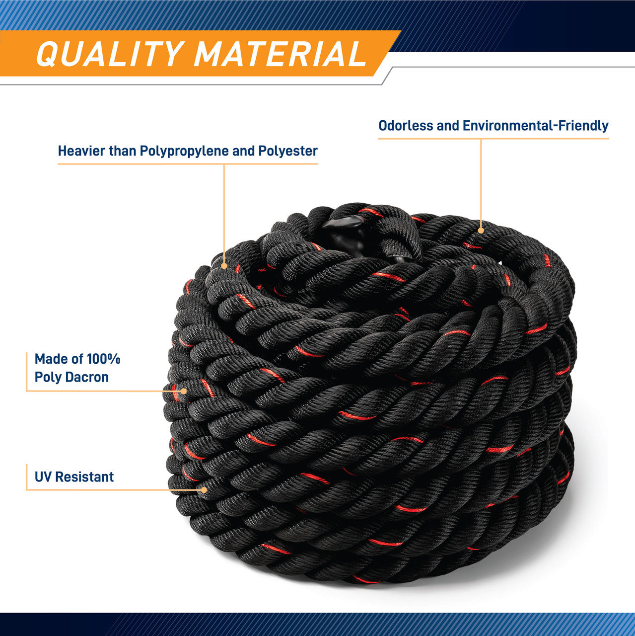 9 M (30 ft) Battle Ropes 38mm (1.5 Inch) Diamater Heavy Exercise Rope | ProIron PRO-ZS01-1