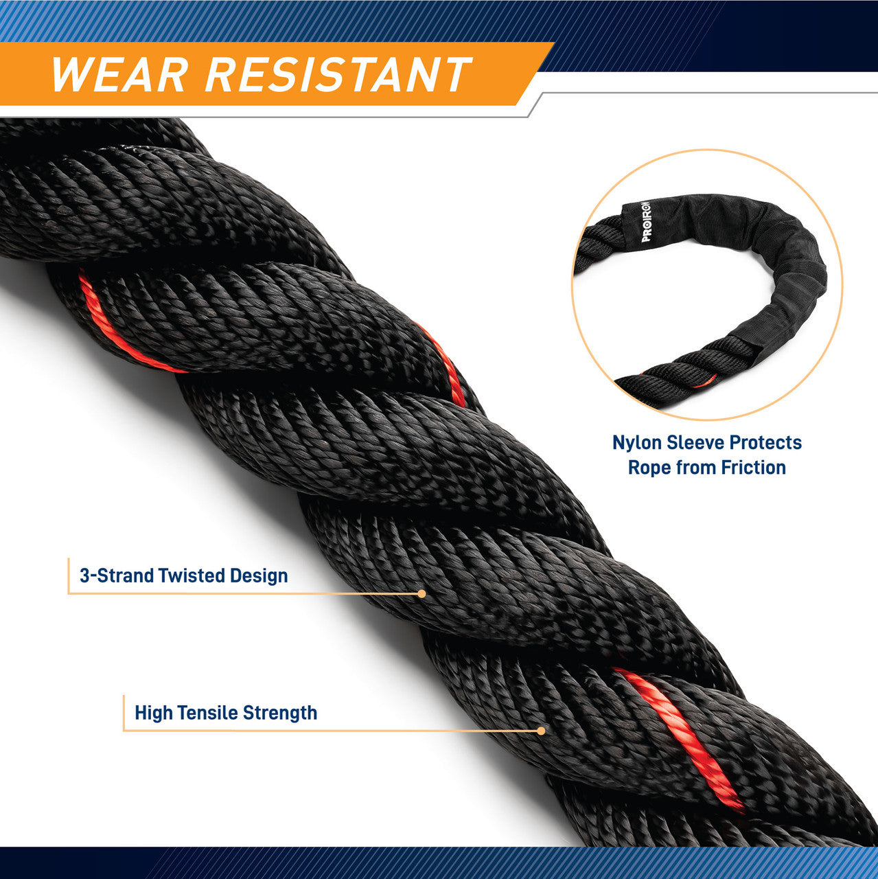 9 M (30 ft) Battle Ropes 38mm (1.5 Inch) Diamater Heavy Exercise Rope | ProIron PRO-ZS01-1