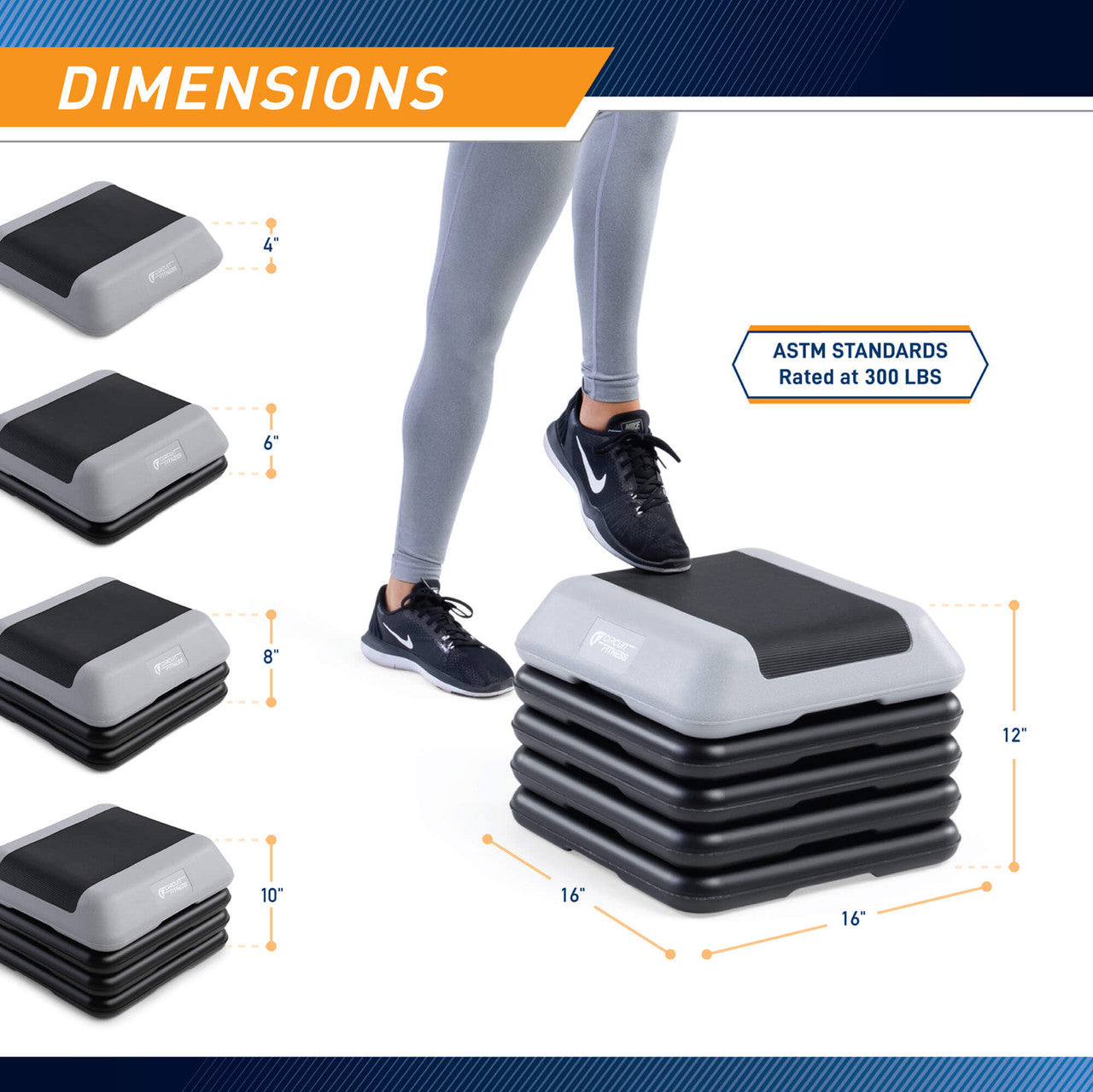 Adjustable Aerobic Step Platform with 4 Risers in multiple Colors - Circuit Fitness