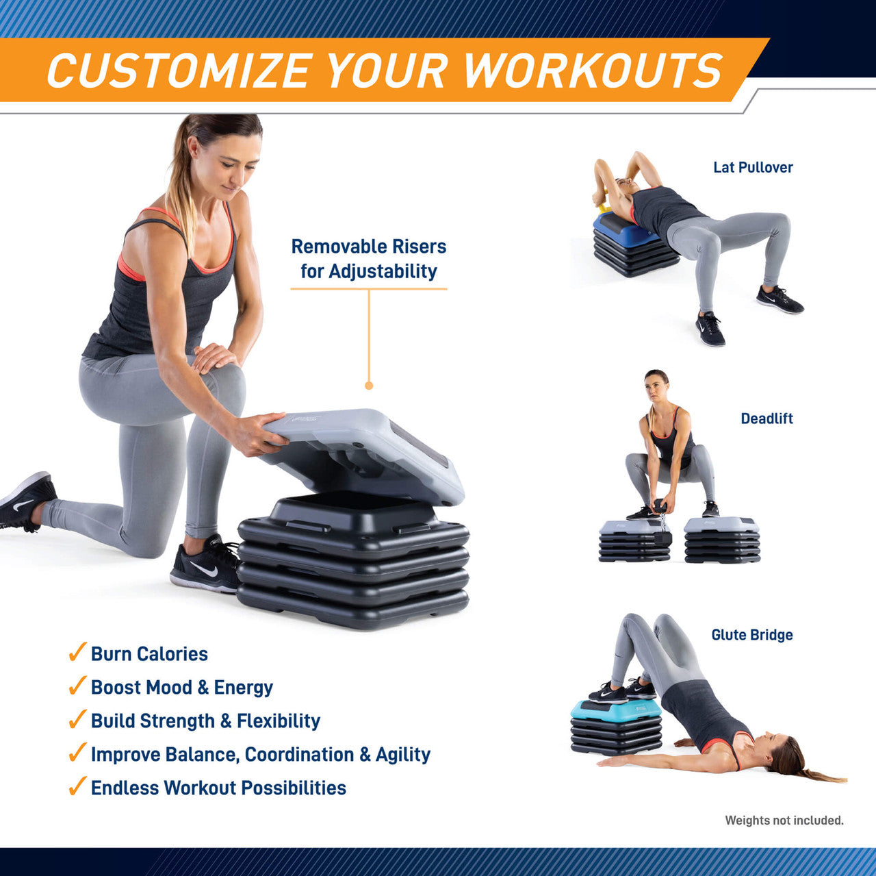 Adjustable Aerobic Step Platform with 4 Risers in multiple Colors - Circuit Fitness