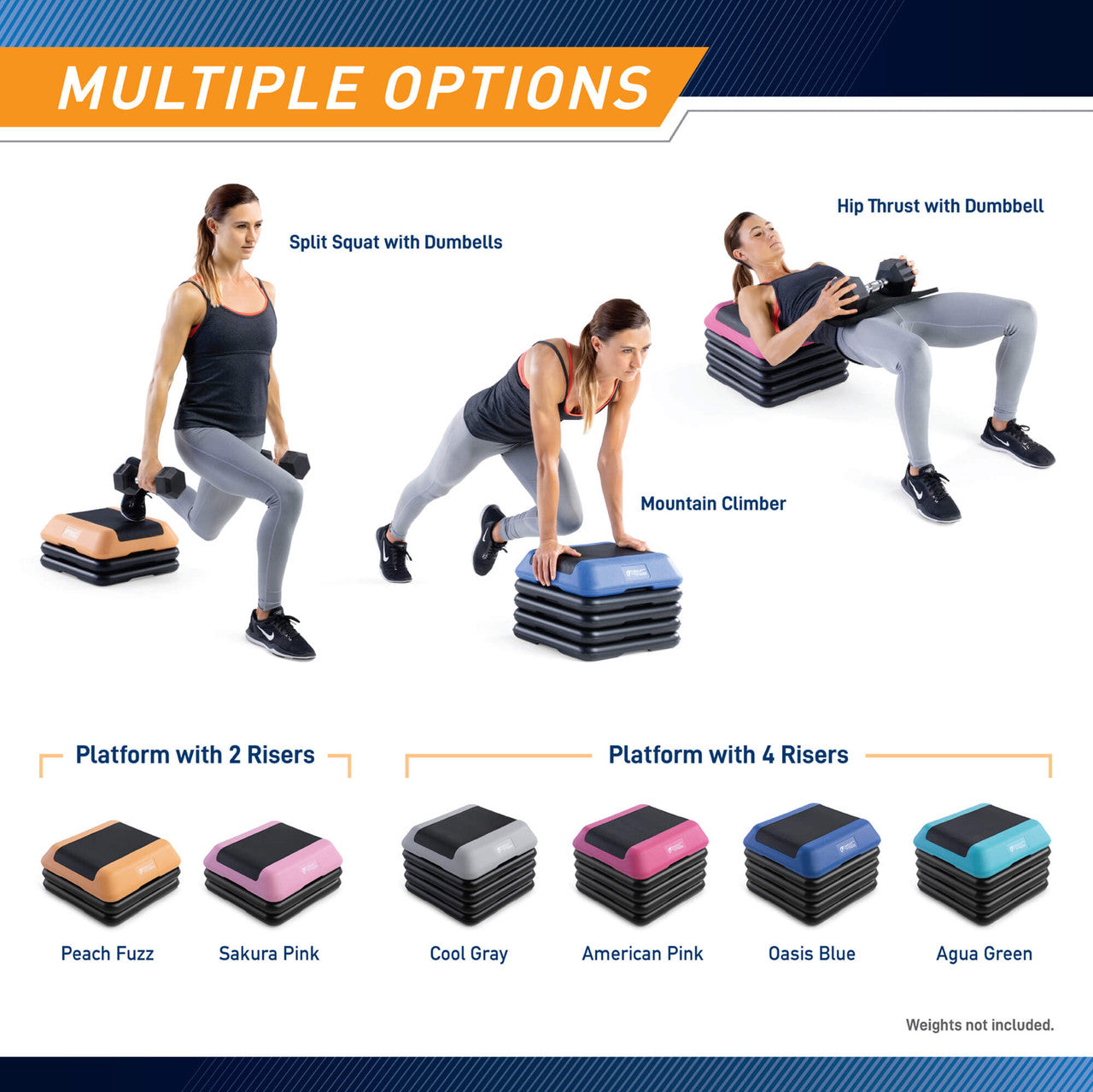Adjustable Aerobic Step Platform with 4 Risers in multiple Colors - Circuit Fitness