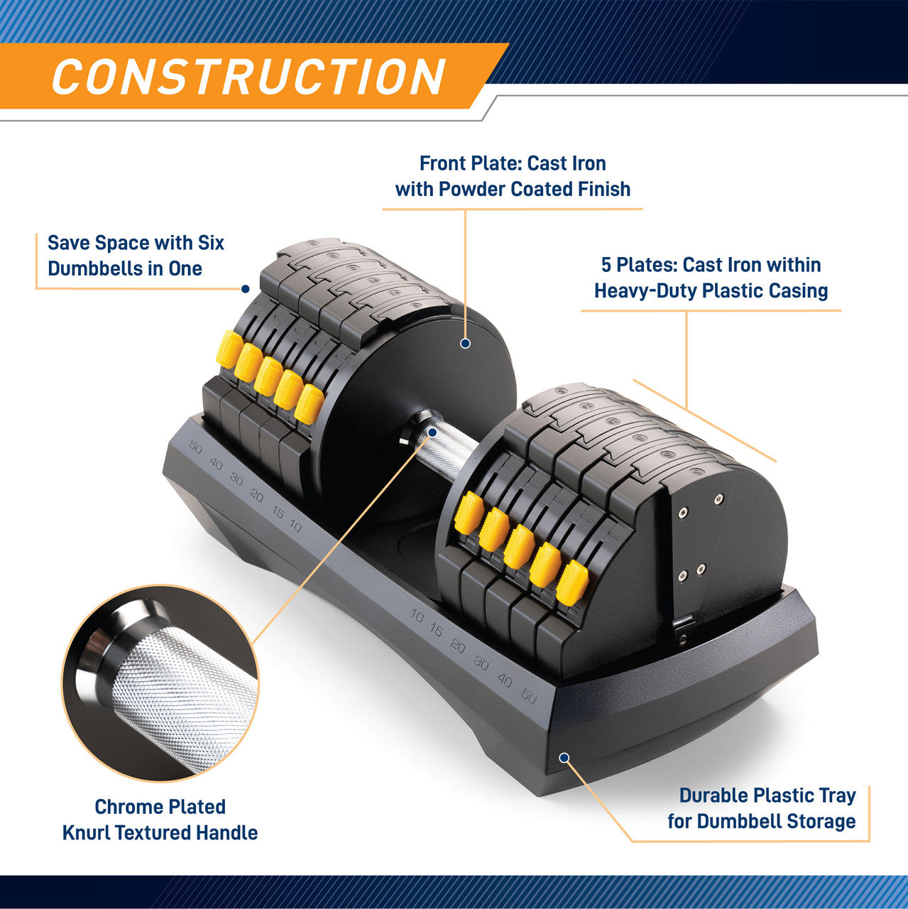 Adjustable Dumbbell System 6 Dumbbells-in-1 up to 50lbs ADDB-6198 | Marcy
