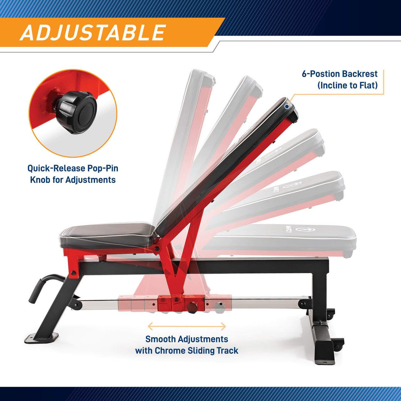 Adjustable Utility Bench with Chrome Sliding Track SB-5429 | Marcy
