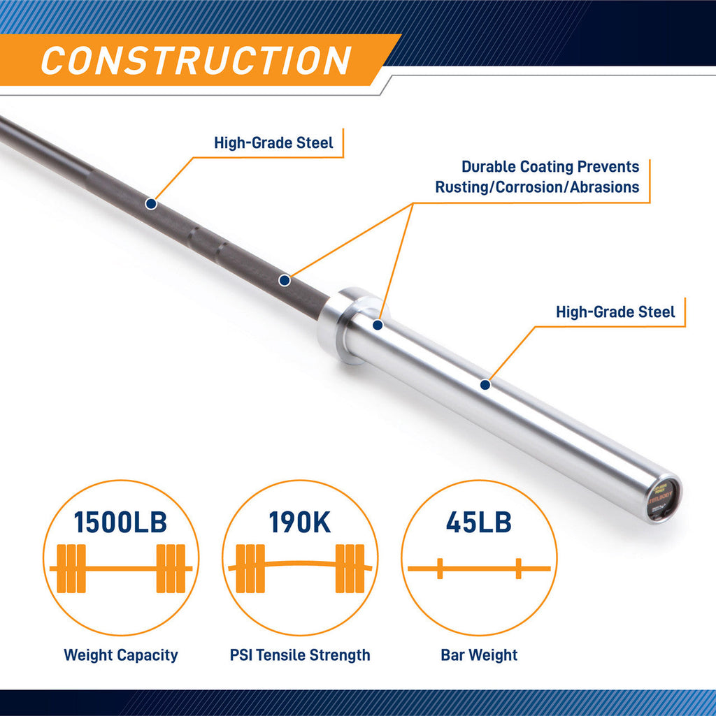 Black Chrome 45lb Olympic Barbell | SteelBody STB-1606BKC