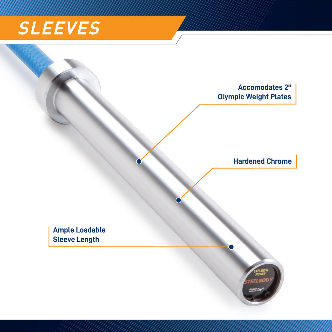 Blue Chrome 45lb Olympic Barbell | SteelBody STB-1501BLC
