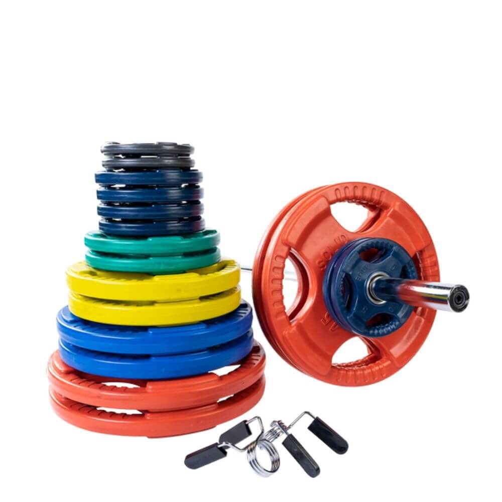 Body-Solid Colored Rubber Grip Plate & Barbell Set ORC