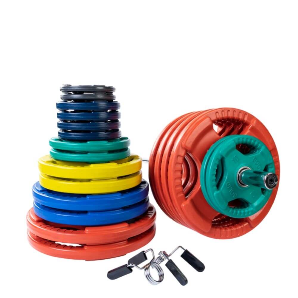 Body-Solid Colored Rubber Grip Plate & Barbell Set ORC
