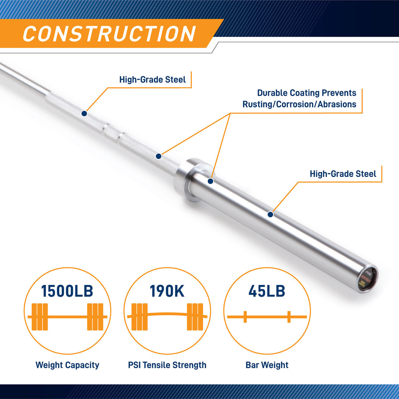 Chrome 45lb Olympic Barbell | SteelBody STB-1707CC