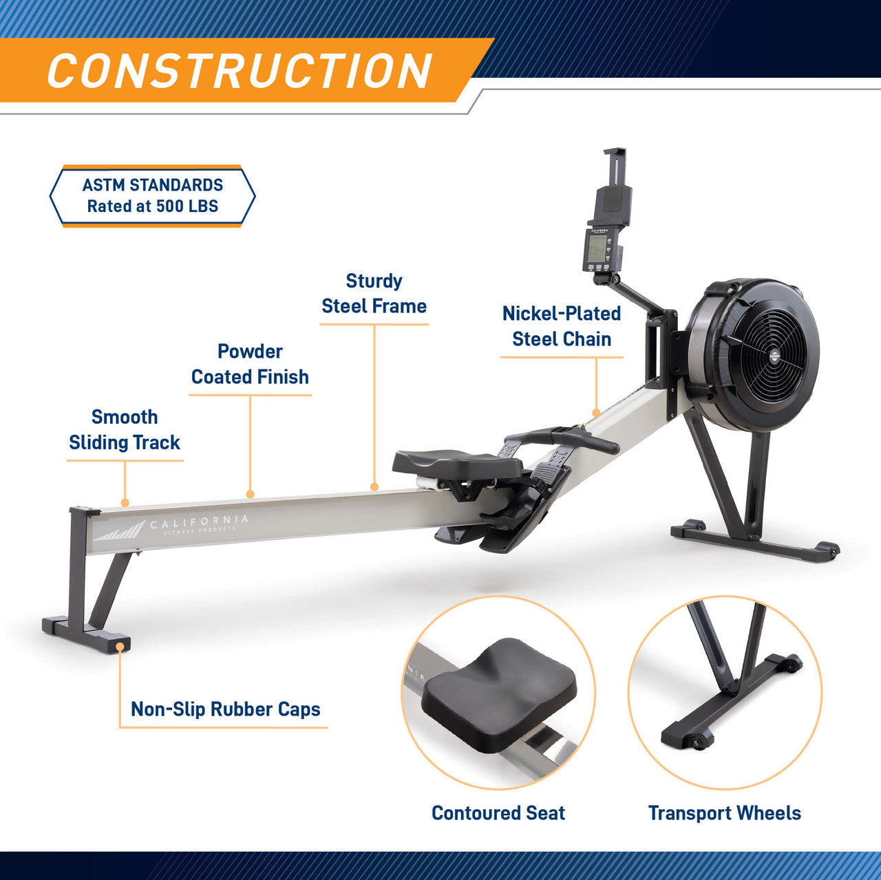 Deluxe Rowing Machine with Adjustable Air Resistance - NS-7874RW | California Fitness Products