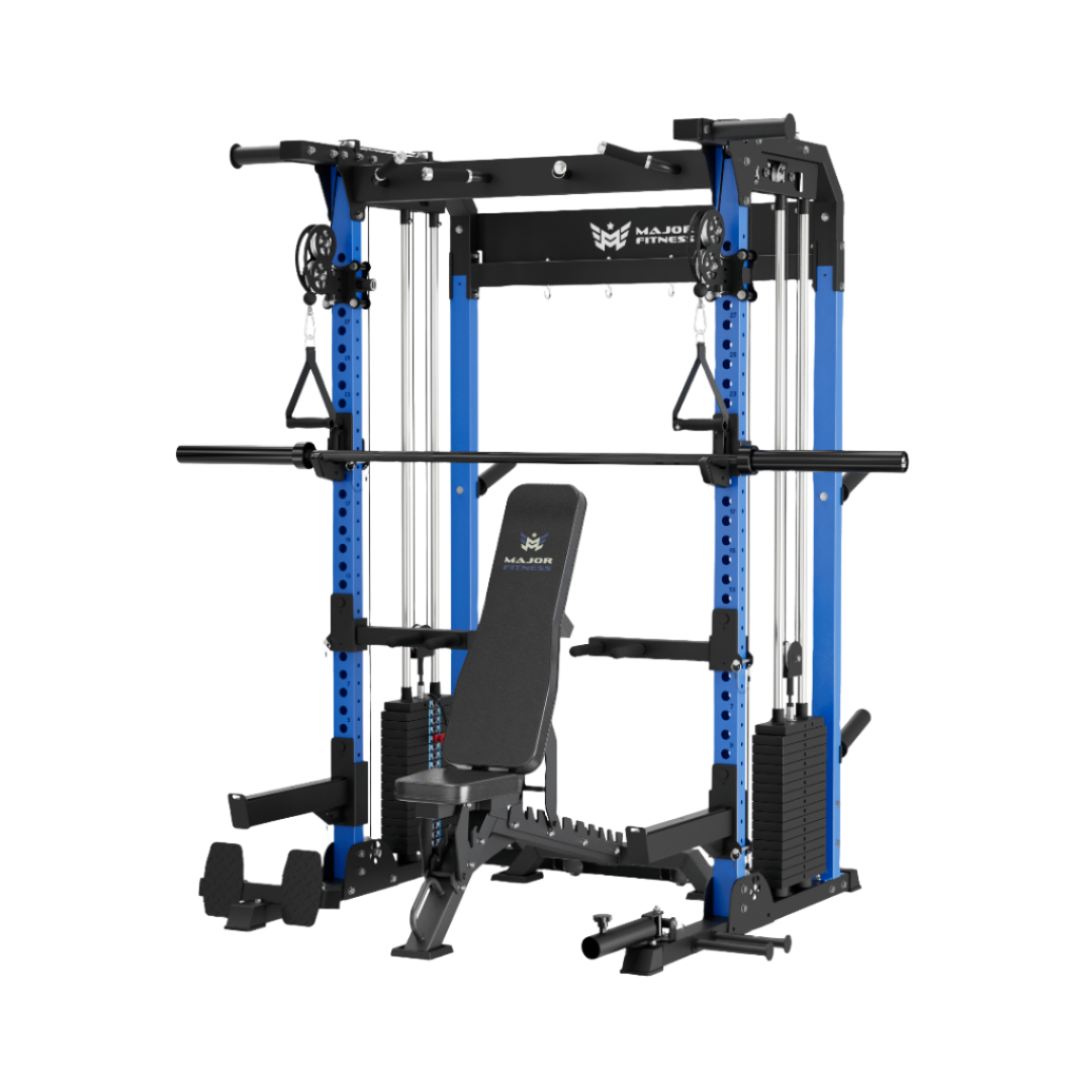 Major Fitness F22 Pro Blue Angled View With Bench