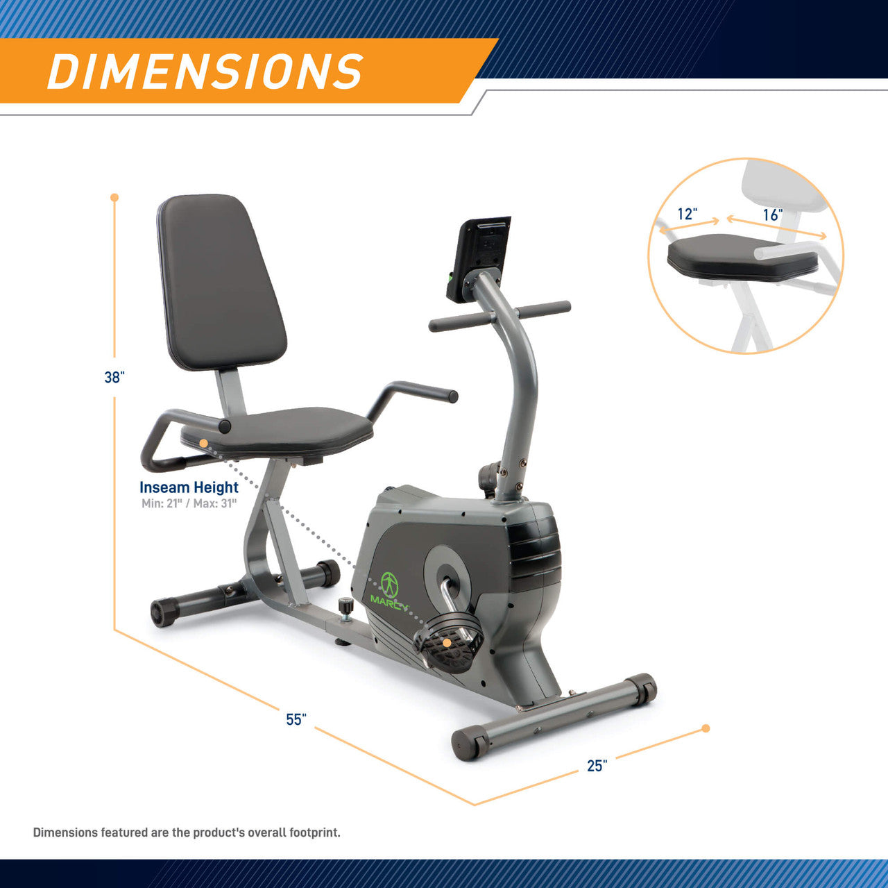 Marcy Recumbent Exercise Bike Adjustable Magnetic Resistance | NS-1206R