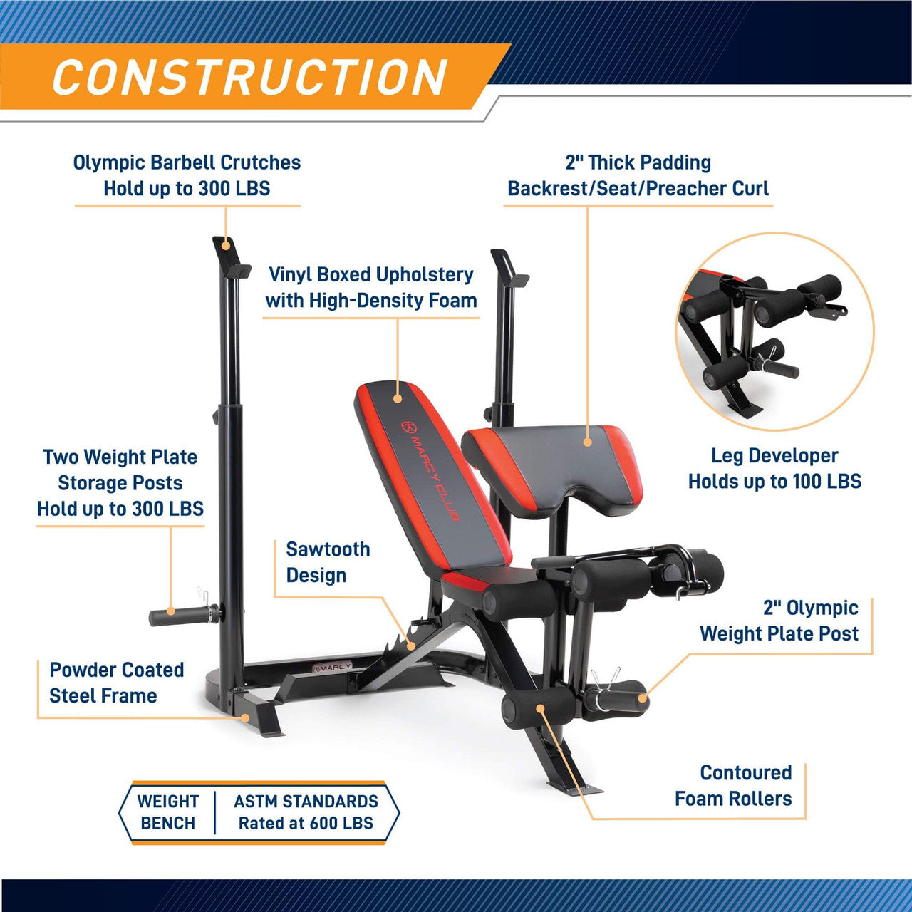 Marcy Two-Piece Olympic Weight Bench with Leg Developer | MKB-979