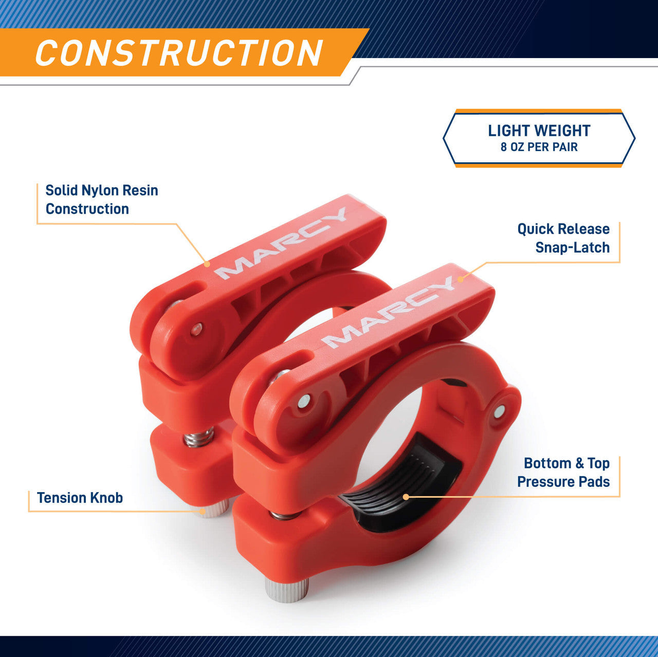 Olympic Barbell Lock Collar Clips to Secure Olympic Weight Plates | Marcy - In Red, Black, Blue, or Pink