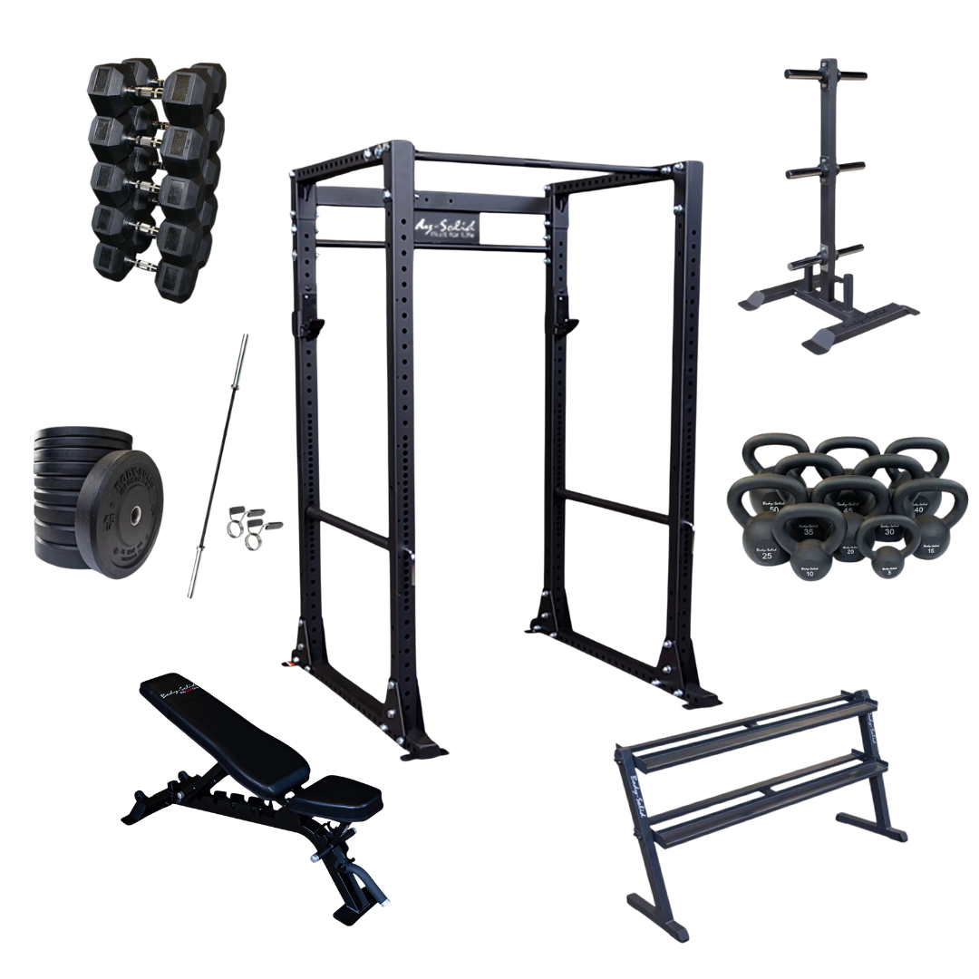 Power Rack With Free Weight Set Home Gym Bundle