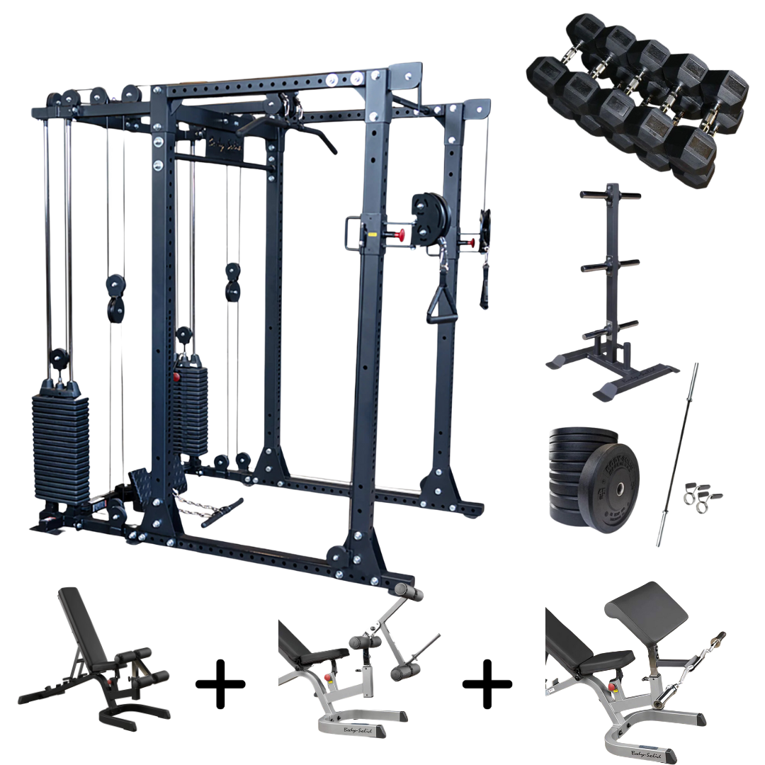 Functional Trainer Power Rack Cable Machine Free Weights - Home Gym Package