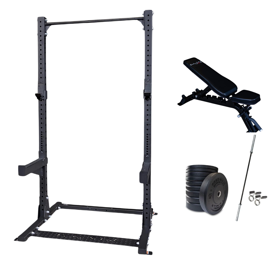 Half Squat Rack With Bench And Weights - Starter Bundle
