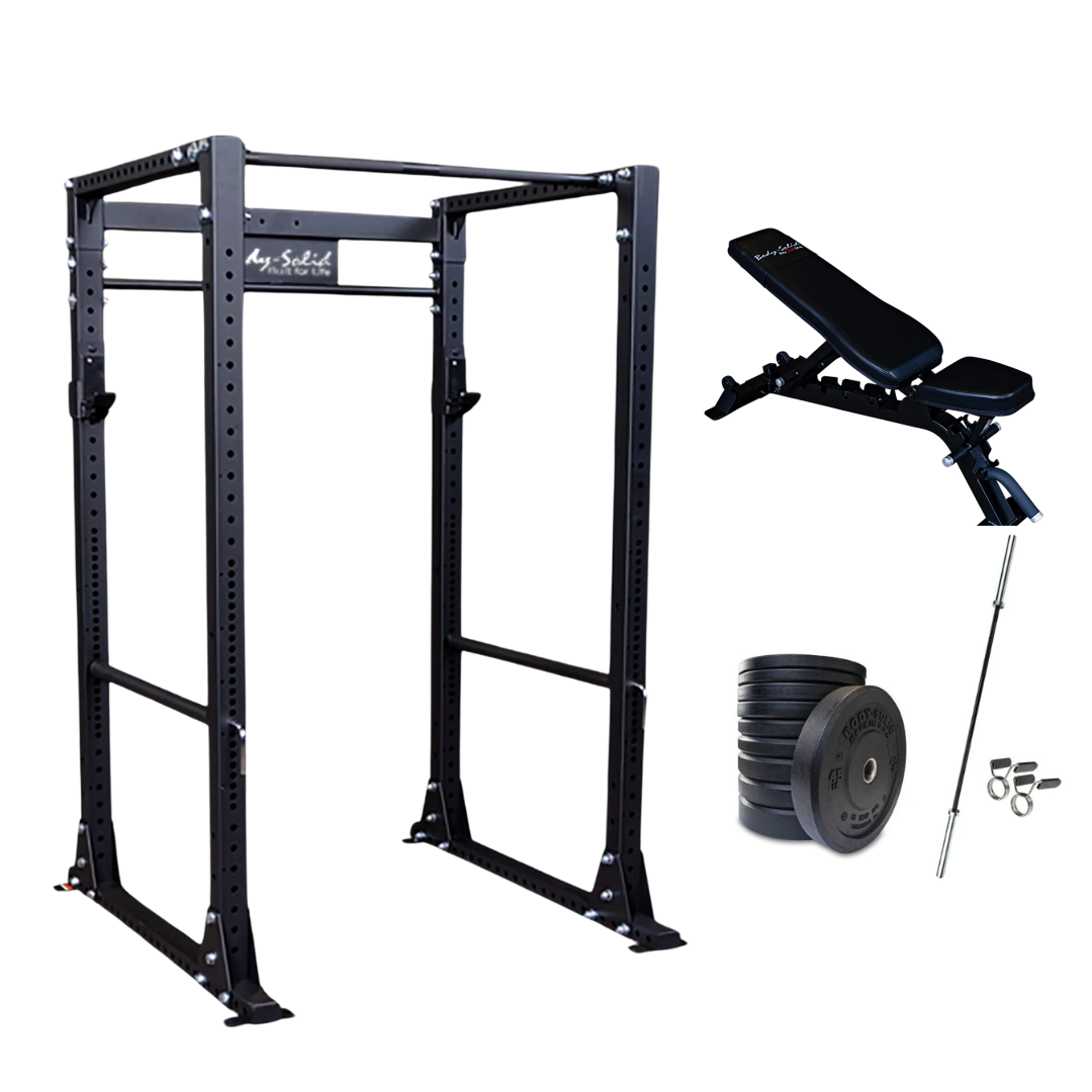 Power Rack Starter Bundle With Bench And Weight Plates