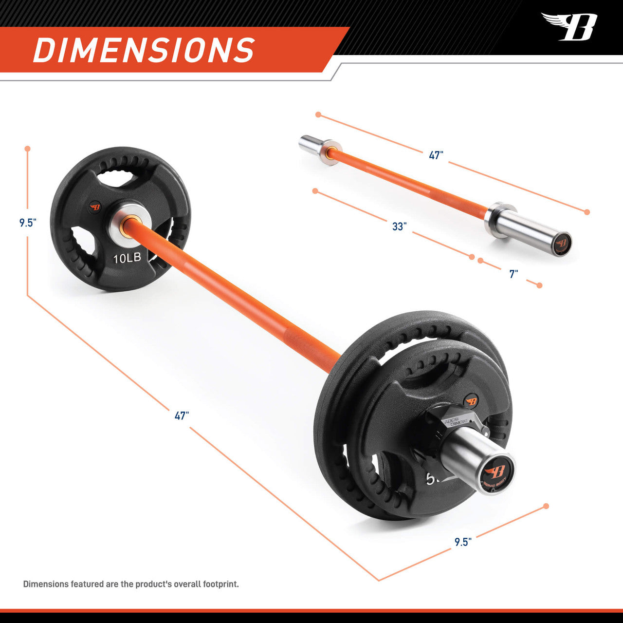 Short Olympic Barbell Weight Set 47” w/ Weight Plates collars BBOB-7645 | Bionic Body