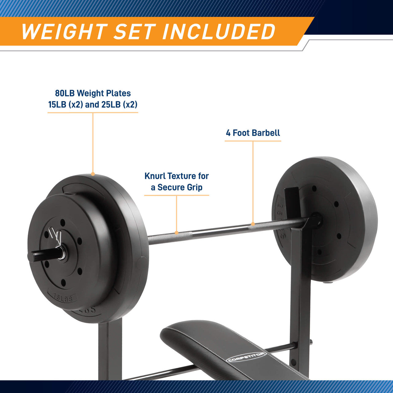 Standard Adjustable Bench with 80 lb. Weight Set | Competitor CB-20111