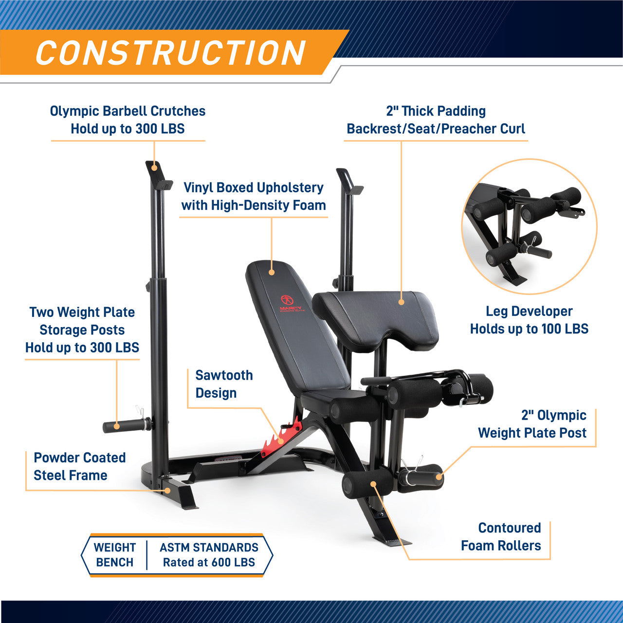 Two-Piece Olympic Weight Bench and Squat Bar Catch Marcy | MD-7836