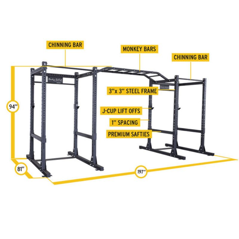 Body-Solid Pro Clubline Double Power Racks with Monkey Bars and Safety Straps SPR1000SSDB