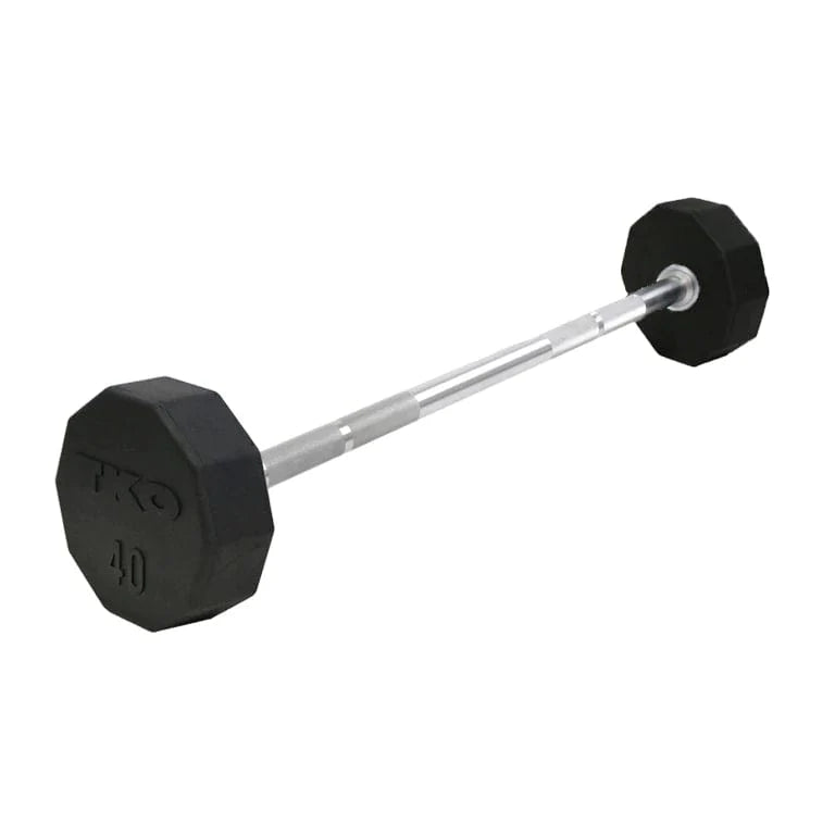 TKO Rubber Fixed Curl and Straight Barbell Set w/ 5 Bar Barbell Rack