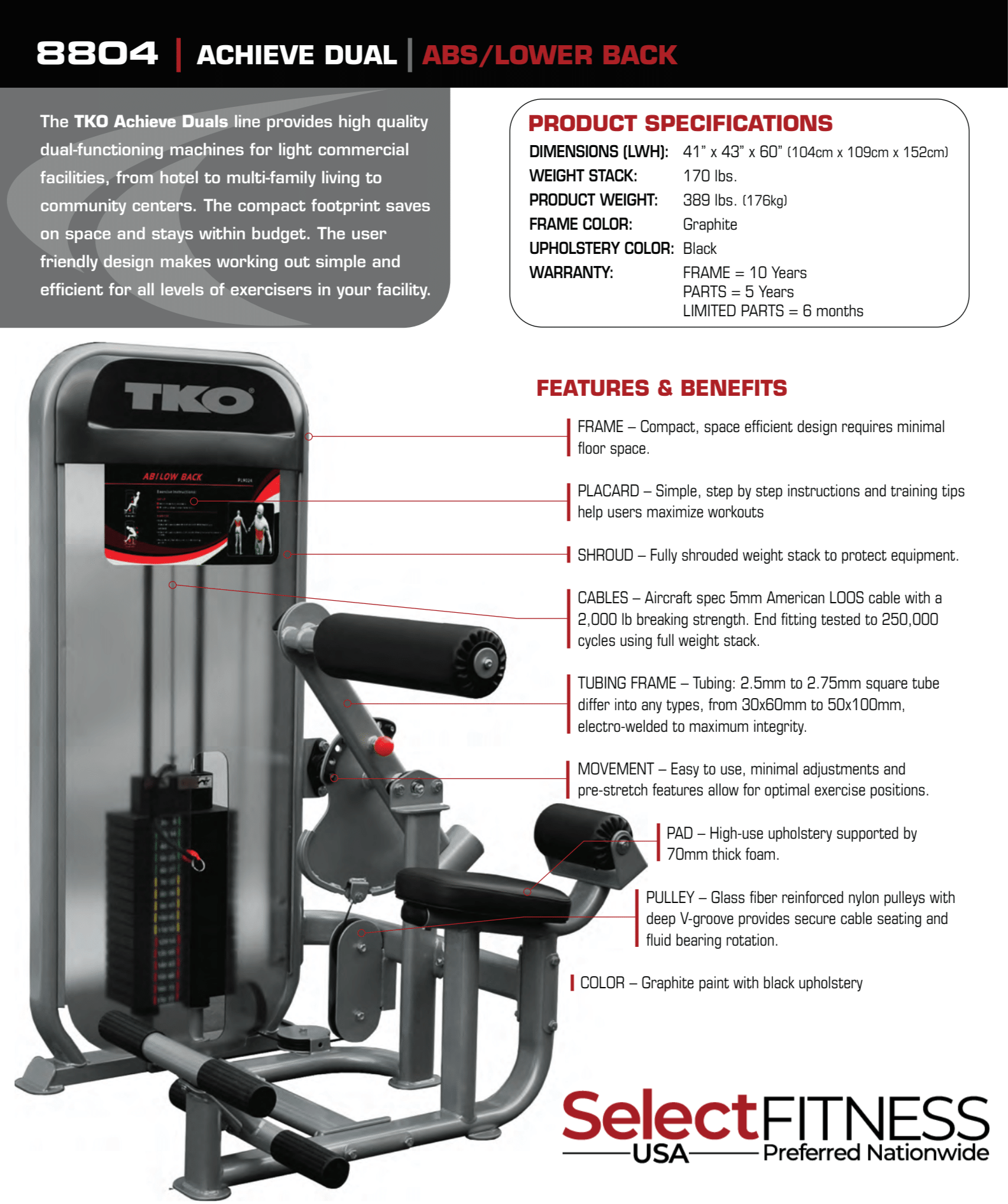 TKO Strength Dual Ab and Back Cable Machine 8804