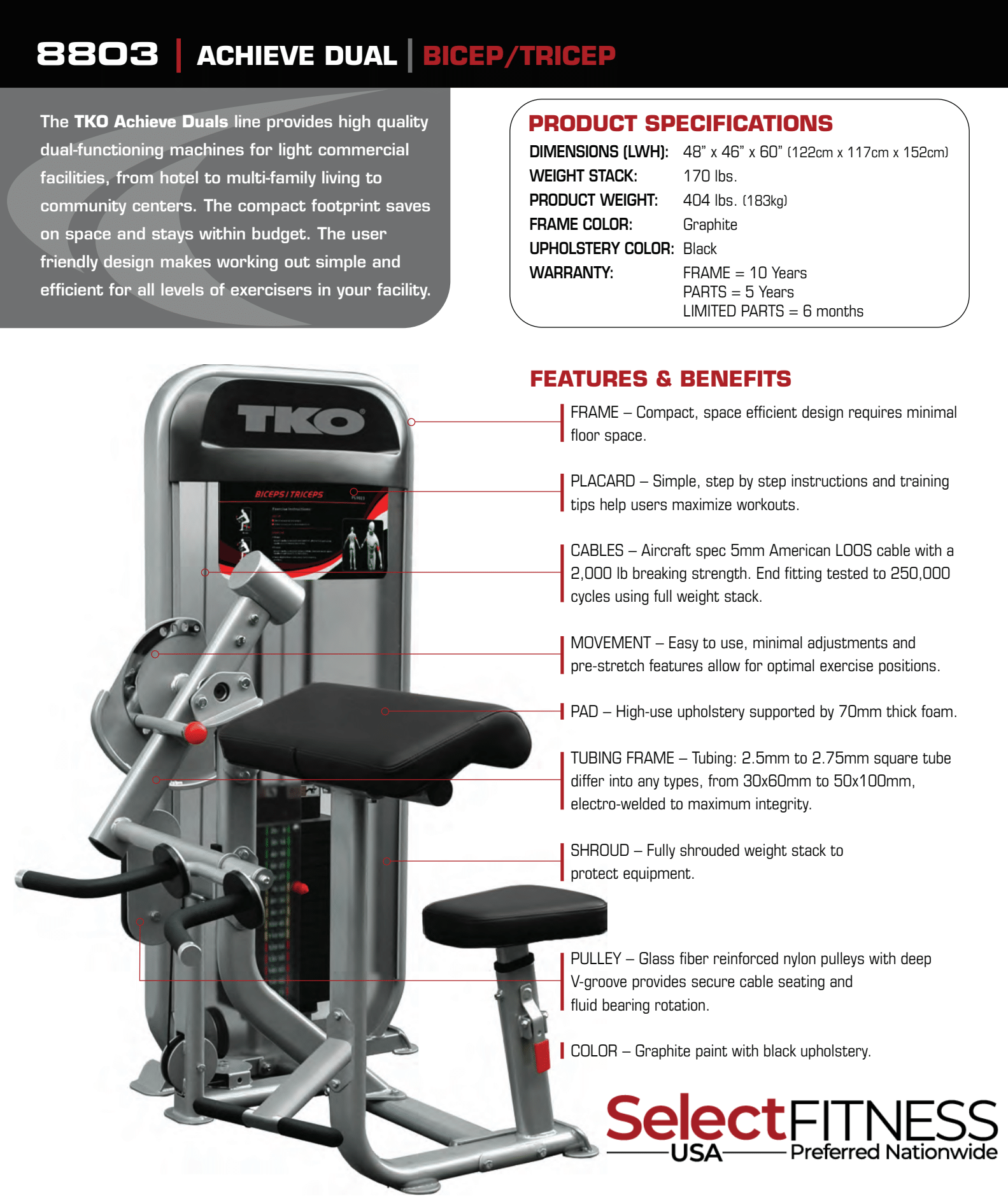 TKO Strength Dual Bicep/Tricep Cable Machine 8803