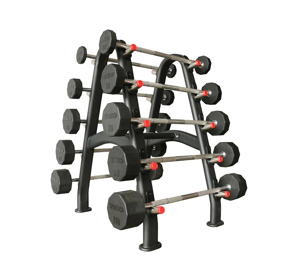 TKO Fixed Rubber Barbell Set With 10 Bar Rack