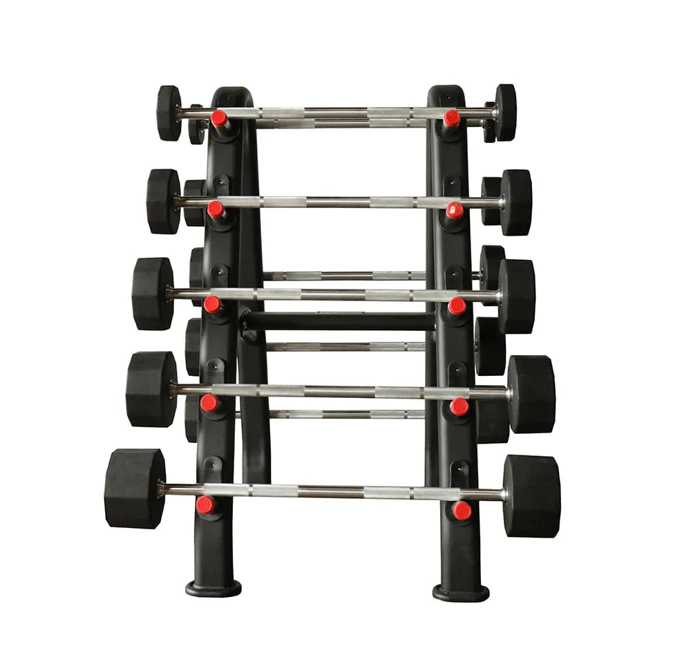 TKO Fixed Rubber Barbell Set With 10 Bar Rack