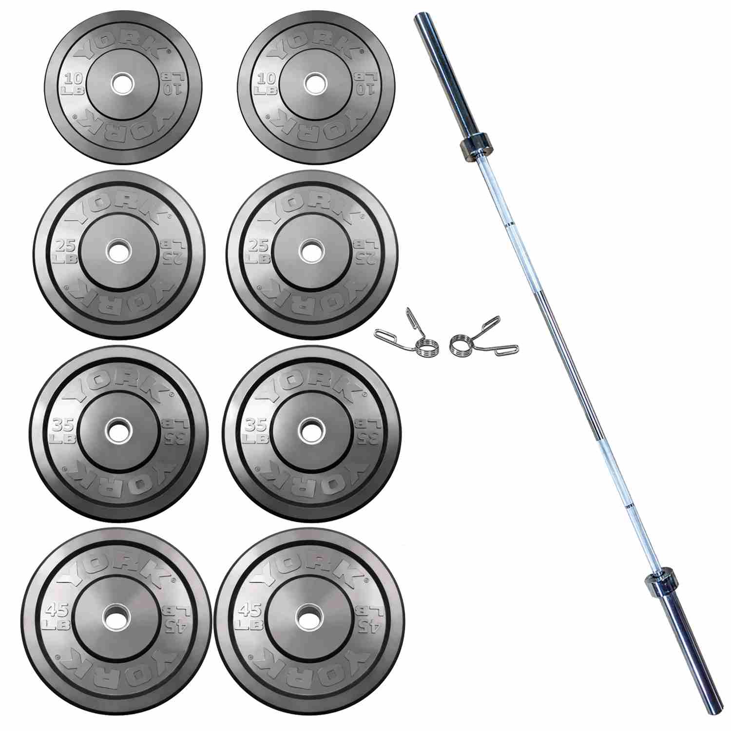 York Barbell USA Black Rubber Bumper Plate & Barbell Sets 275lb