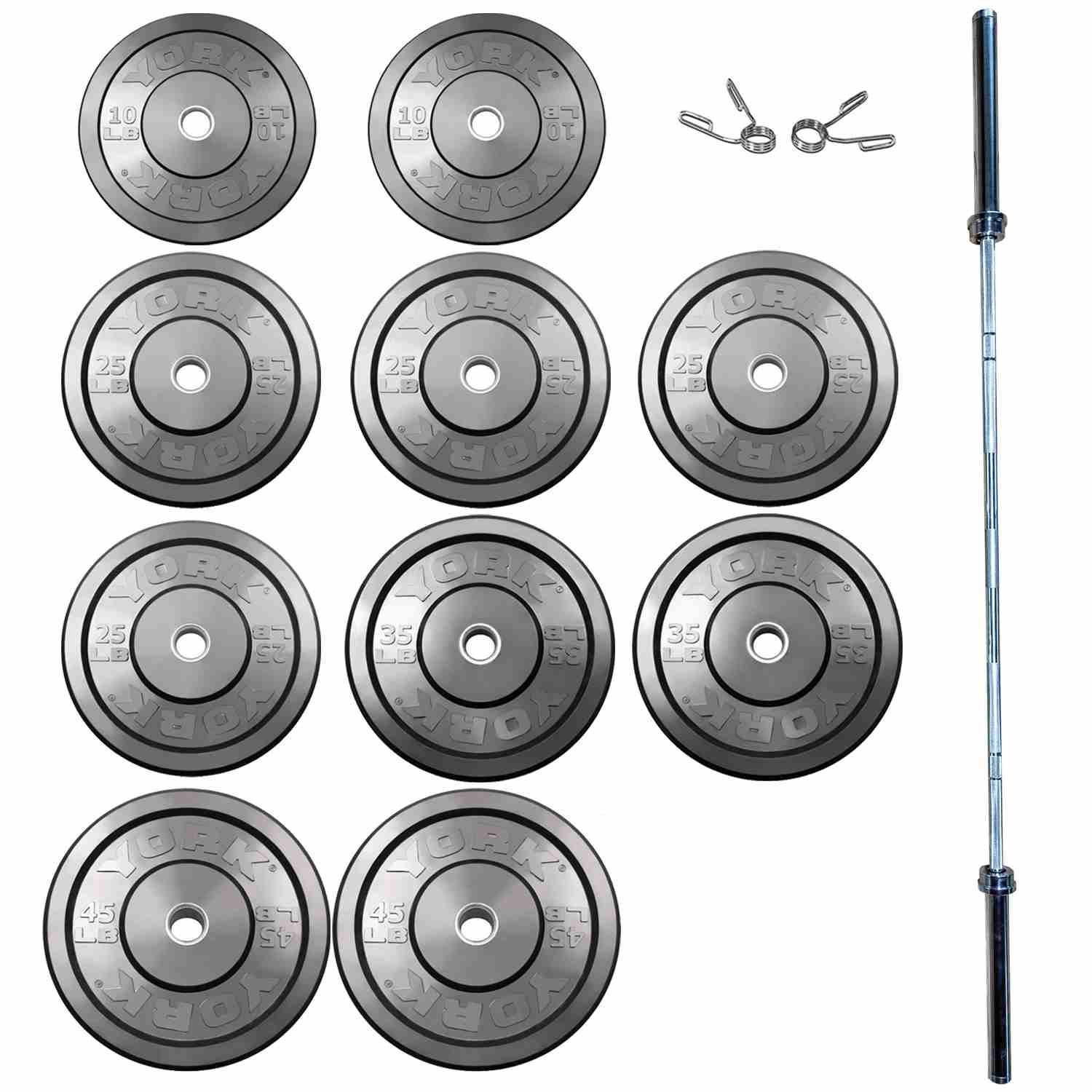 York Barbell USA Black Rubber Bumper Plate & Barbell Sets 325lb